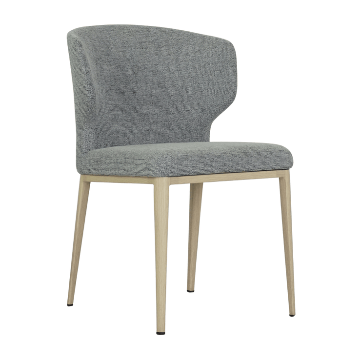 Thurston Fabric Dining Chair With Natural Wood Imprint Metal Base Light Grey