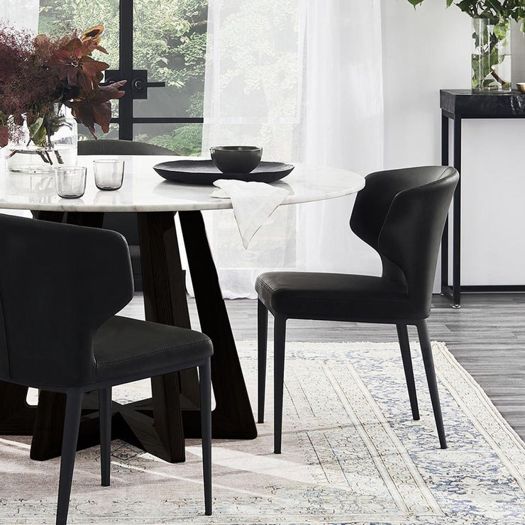 Thurston Leatherette Dining Chair With Black Metal Base at dining table