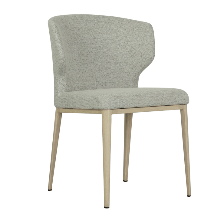 Thurston Fabric Dining Chair With Natural Wood Imprint Metal Base Beige
