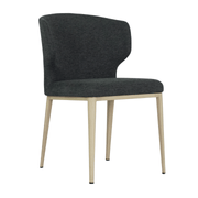 Thurston Fabric Dining Chair With Natural Wood Imprint Metal Base Dark Grey