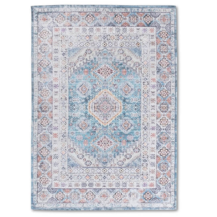 Distressed Blue Washable Rug