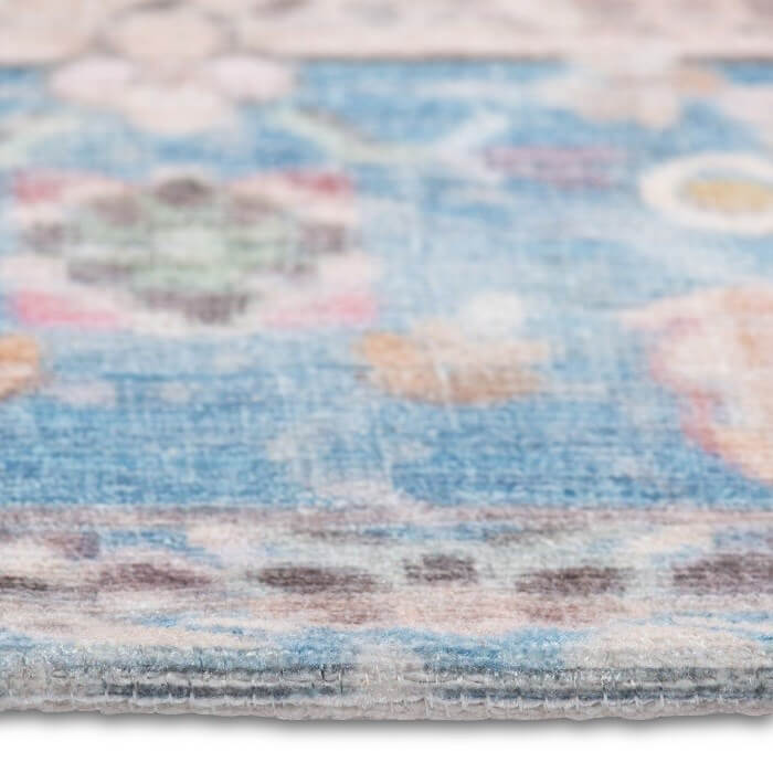 Distressed Blue Orange Washable Rug