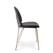Langham Dining Side Chair Black Leatherette / Brass Frame
