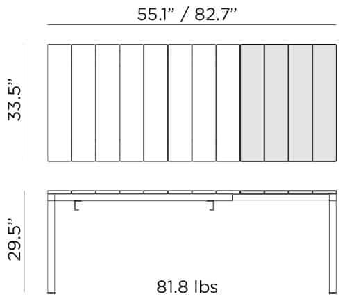 Nardi Rio 140 Aluminum Extendable Outdoor Table Dimensions