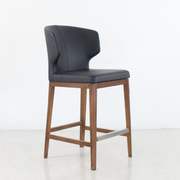 Thurston Leatherette Stool With Wood Base