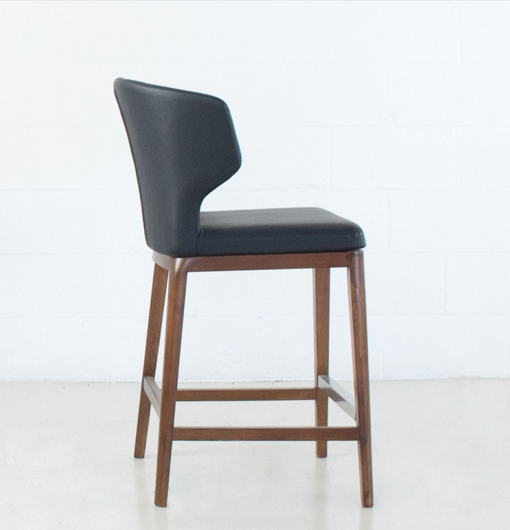Thurston Leatherette Stool With Wood Base