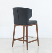 Thurston Leatherette Stool With Wood Base