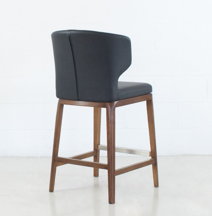 Thurston Leatherette Stool With Wood Base