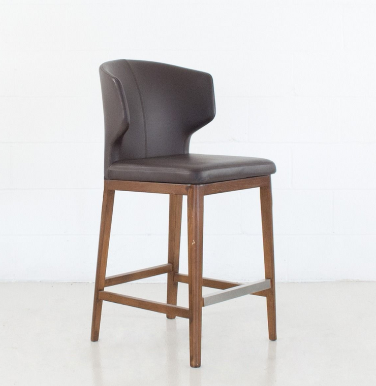 Thurston Leatherette Stool With Wood Base