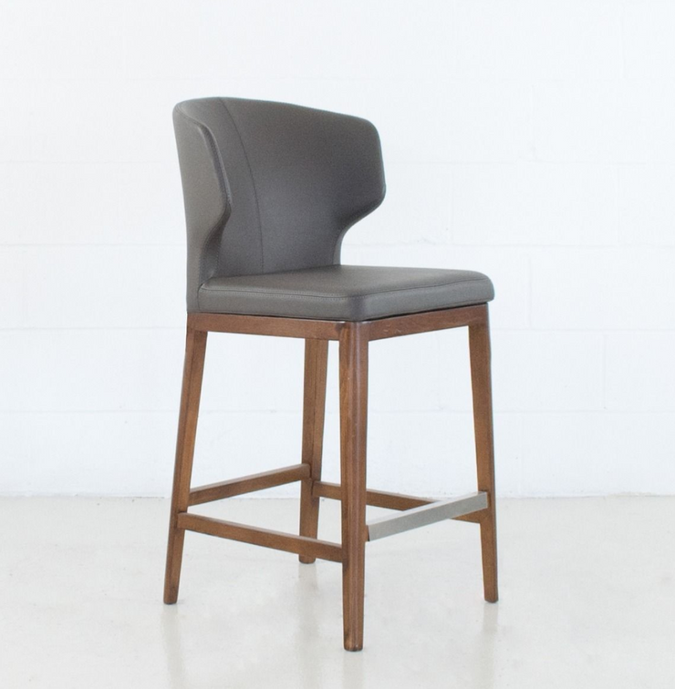 Thurston Leatherette Stool With Wood Base