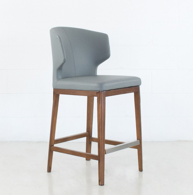 Thurston Leatherette Stool With Wood Base