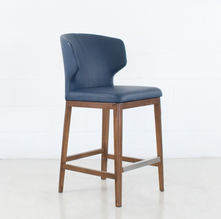 Thurston Leatherette Stool With Wood Base