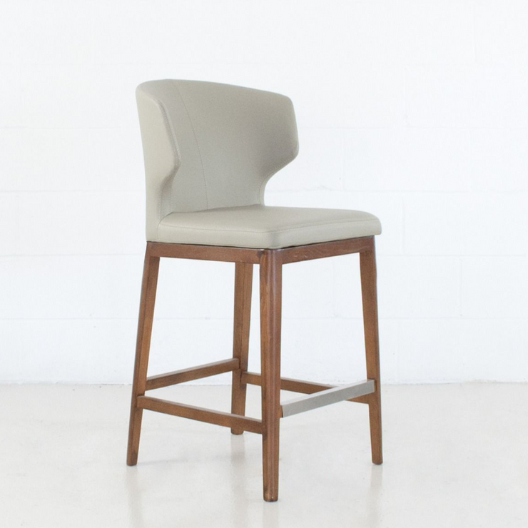 Thurston Leatherette Stool With Wood Base
