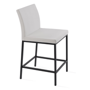 Aria Metal Stool White Leatherette and Black Base