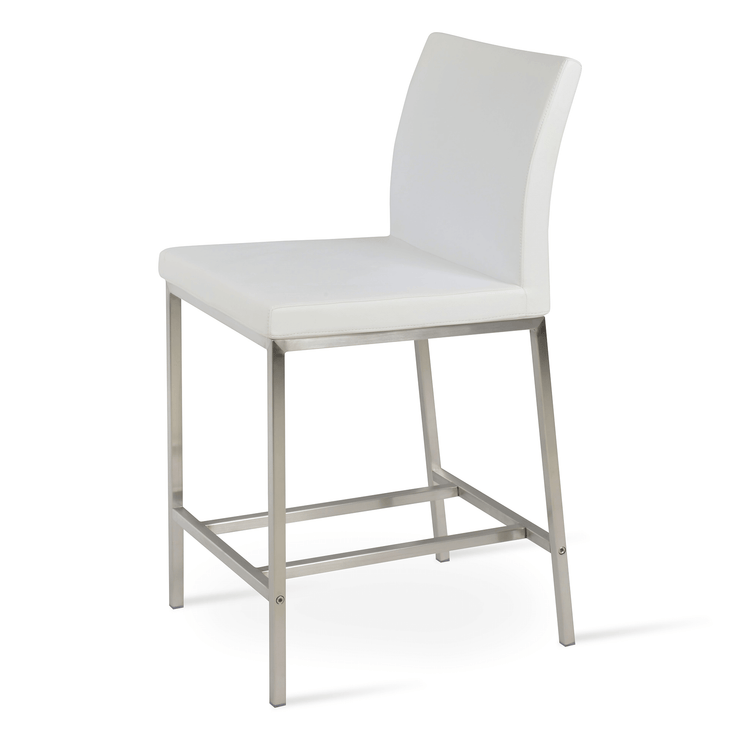 Aria Metal Stool White Leatherette and Stainless Steel Base