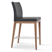 Aria Wood Stool Black Leatherette and American Walnut Base