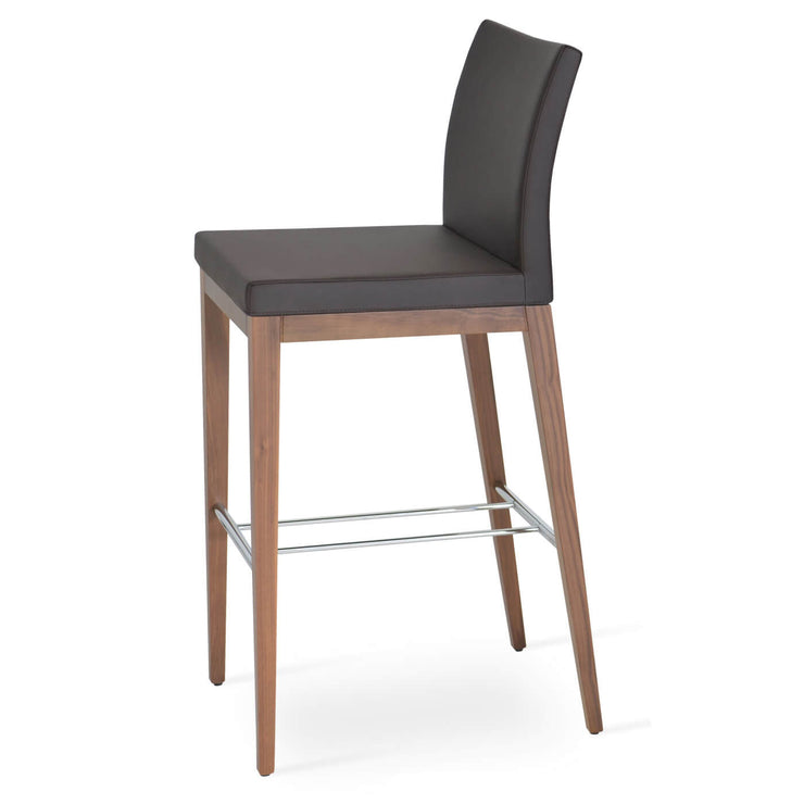 Aria Wood Stool Brown Leatherette and American Walnut Base