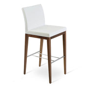 Aria Wood Stool White Leatherette and American Walnut Base