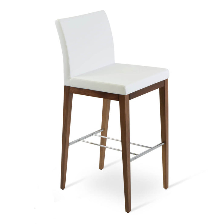 Aria Wood Stool White Leatherette and American Walnut Base