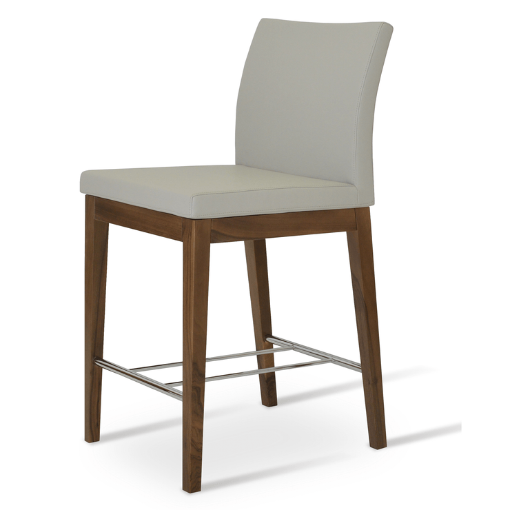 Aria Wood Stool Light Grey Leatherette and American Walnut Base