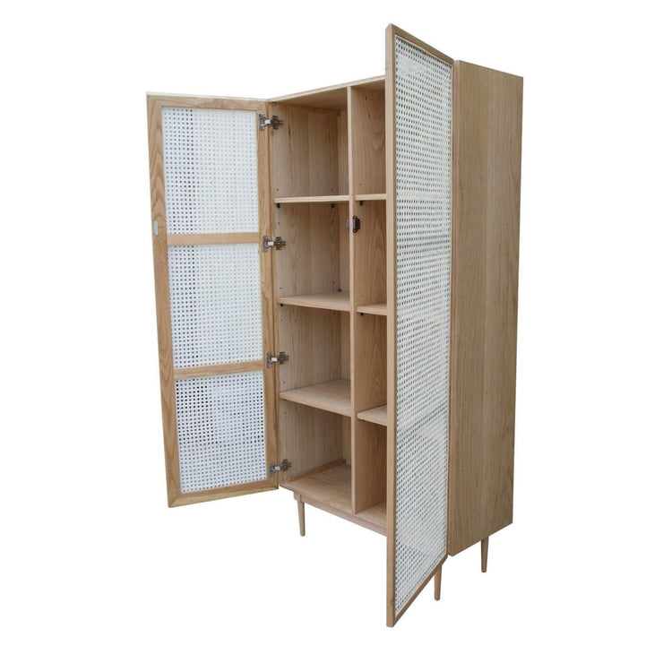 Cane Bookcase With Full Doors Natural