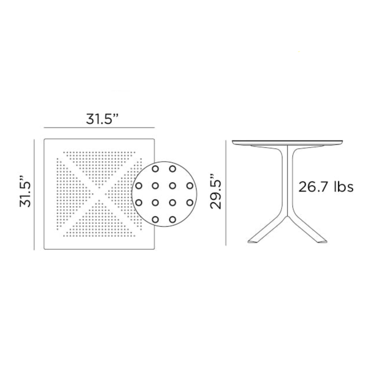 Nardi Clip 80 Outdoor Dining Table dimensions