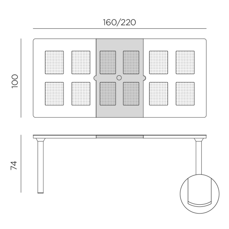 Nardi Libeccio 220 Extendible Outdoor Table Dimensions