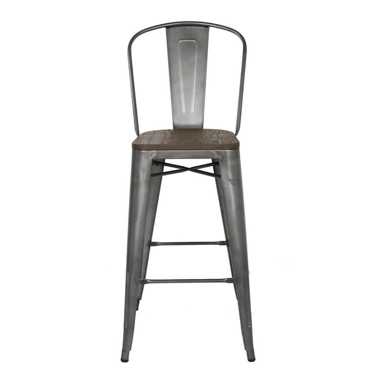 Rochelle High Back Stool with Wood Seat